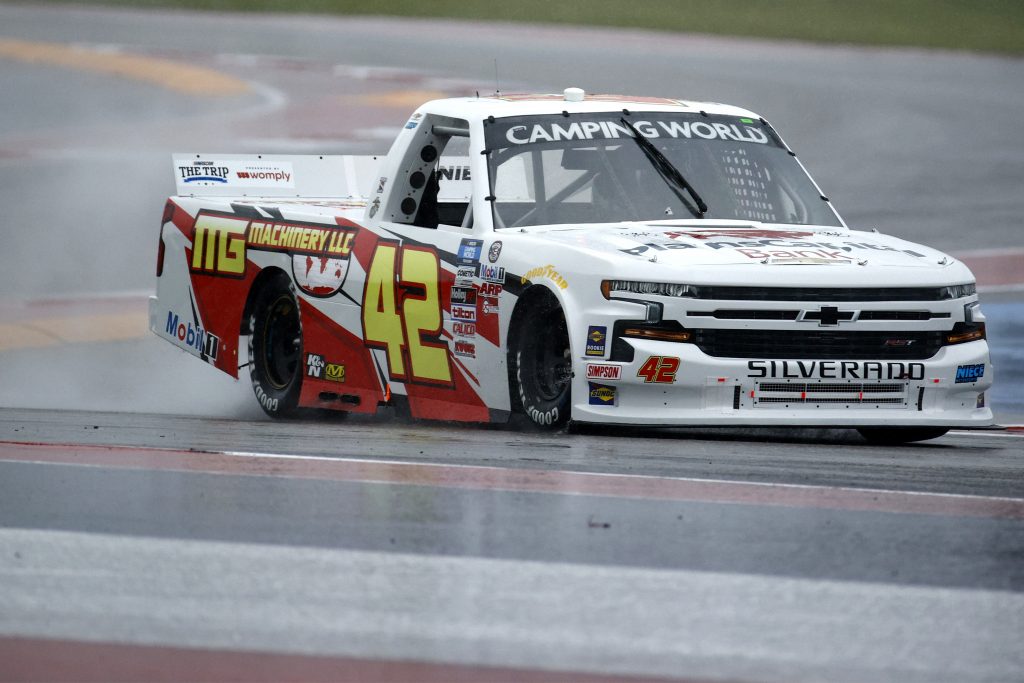 AUSTIN, TEXAS - MAY 22: Carson Hocevar, driver of the #42 PlainsCapital/MG Machinery Chevrolet, drives during qualifying for the NASCAR Camping World Truck Series Toyota Tundra 225 Qualifying at Circuit of The Americas on May 22, 2021 in Austin, Texas. (Photo by Jared C. Tilton/Getty Images) | Getty Images