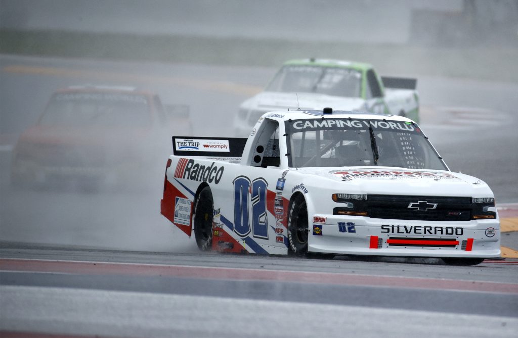 AUSTIN, TEXAS - MAY 22: Kaz Grala, driver of the #02 Young's Building Systems Chevrolet, leads the field during qualifying for the NASCAR Camping World Truck Series Toyota Tundra 225 Qualifying at Circuit of The Americas on May 22, 2021 in Austin, Texas. (Photo by Jared C. Tilton/Getty Images) | Getty Images
