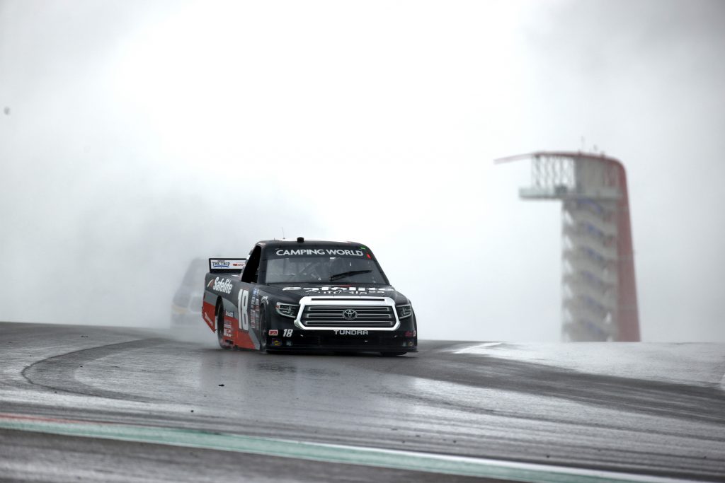 AUSTIN, TEXAS - MAY 22: Chandler Smith, driver of the #18 Safelite AutoGlass Toyota, drives during qualifying for the NASCAR Camping World Truck Series Toyota Tundra 225 Qualifying at Circuit of The Americas on May 22, 2021 in Austin, Texas. (Photo by Jared C. Tilton/Getty Images) | Getty Images