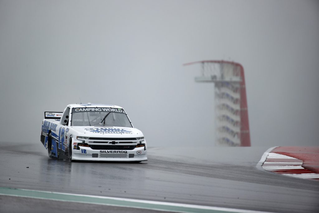AUSTIN, TEXAS - MAY 22: Tate Fogleman, driver of the #12 Solid Rock Carriers Chevrolet, drives during qualifying for the NASCAR Camping World Truck Series Toyota Tundra 225 Qualifying at Circuit of The Americas on May 22, 2021 in Austin, Texas. (Photo by Jared C. Tilton/Getty Images) | Getty Images