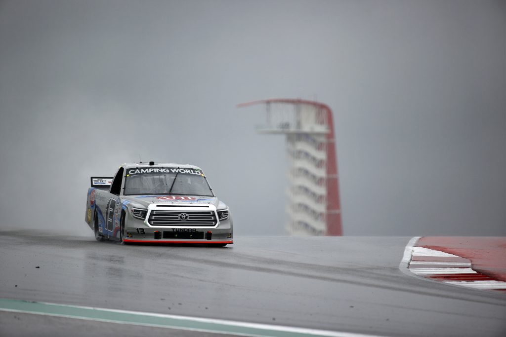 AUSTIN, TEXAS - MAY 22: Johnny Sauter, driver of the #13 AHI Facility Services Toyota, drives during qualifying for the NASCAR Camping World Truck Series Toyota Tundra 225 Qualifying at Circuit of The Americas on May 22, 2021 in Austin, Texas. (Photo by Jared C. Tilton/Getty Images) | Getty Images