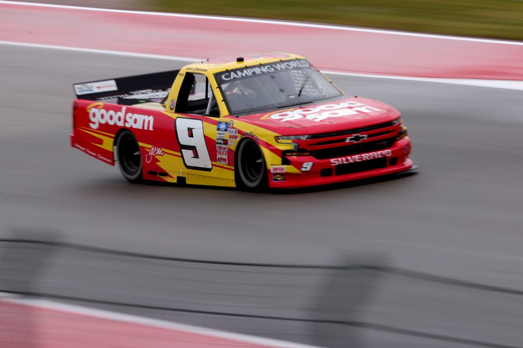 AUSTIN, TEXAS - MAY 22: Grant Enfinger, driver of the #9 Good Sam Club Chevrolet, drives during the NASCAR Camping World Truck Series Toyota Tundra 225 at Circuit of The Americas on May 22, 2021 in Austin, Texas. (Photo by Carmen Mandato/Getty Images) | Getty Images