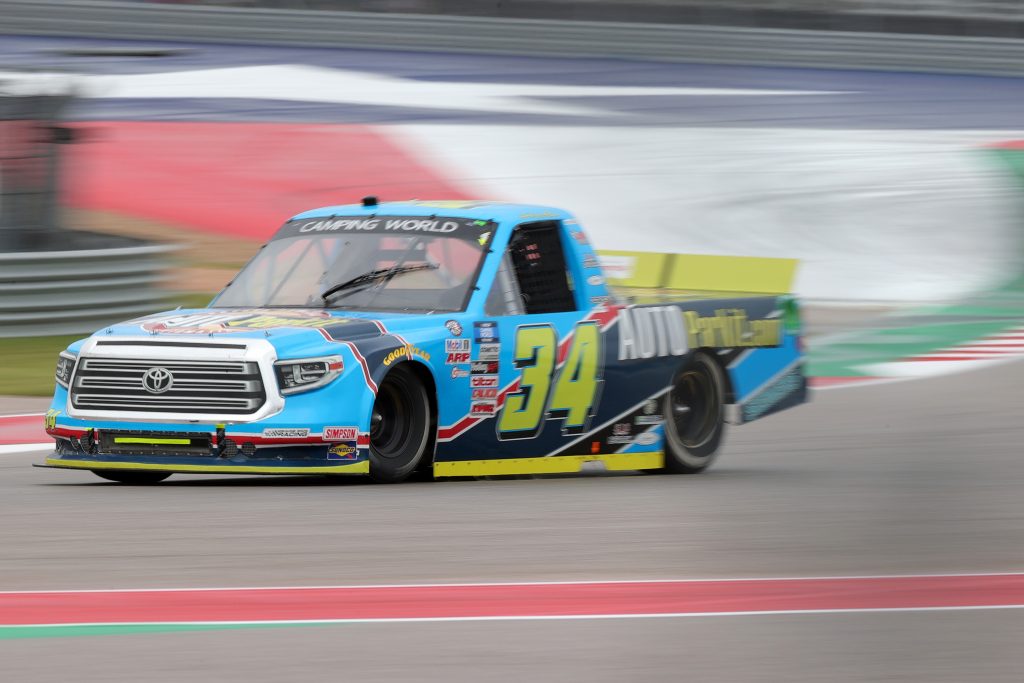 AUSTIN, TEXAS - MAY 22: Lawless Alan, driver of the #34 Auto Parkit Toyota, drives during the NASCAR Camping World Truck Series Toyota Tundra 225 at Circuit of The Americas on May 22, 2021 in Austin, Texas. (Photo by Carmen Mandato/Getty Images) | Getty Images