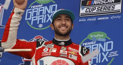 AUSTIN, TEXAS - MAY 23: Chase Elliott, driver of the #9 Llumar Chevrolet, celebrates in victory lane after winning the NASCAR Cup Series EchoPark Texas Grand Prix at Circuit of The Americas on May 23, 2021 in Austin, Texas. (Photo by Chris Graythen/Getty Images) | Getty Images