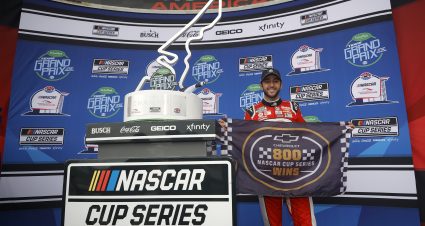 AUSTIN, TEXAS - MAY 23: Chase Elliott, driver of the #9 Llumar Chevrolet, celebrates Chevrolet’s 800th Cup Series win in victory lane after winning the NASCAR Cup Series EchoPark Texas Grand Prix at Circuit of The Americas on May 23, 2021 in Austin, Texas. (Photo by Chris Graythen/Getty Images) | Getty Images