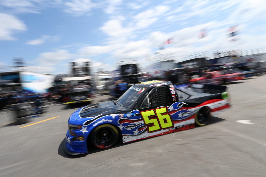 CONCORD, NORTH CAROLINA - MAY 28: Timmy Hill, driver of the #56 Hill Motorsports Chevrolet, exits the garage area during practice for the NASCAR Camping World Truck Series North Carolina Education Lottery 200 at Charlotte Motor Speedway on May 28, 2021 in Concord, North Carolina. (Photo by Brian Lawdermilk/Getty Images) | Getty Images