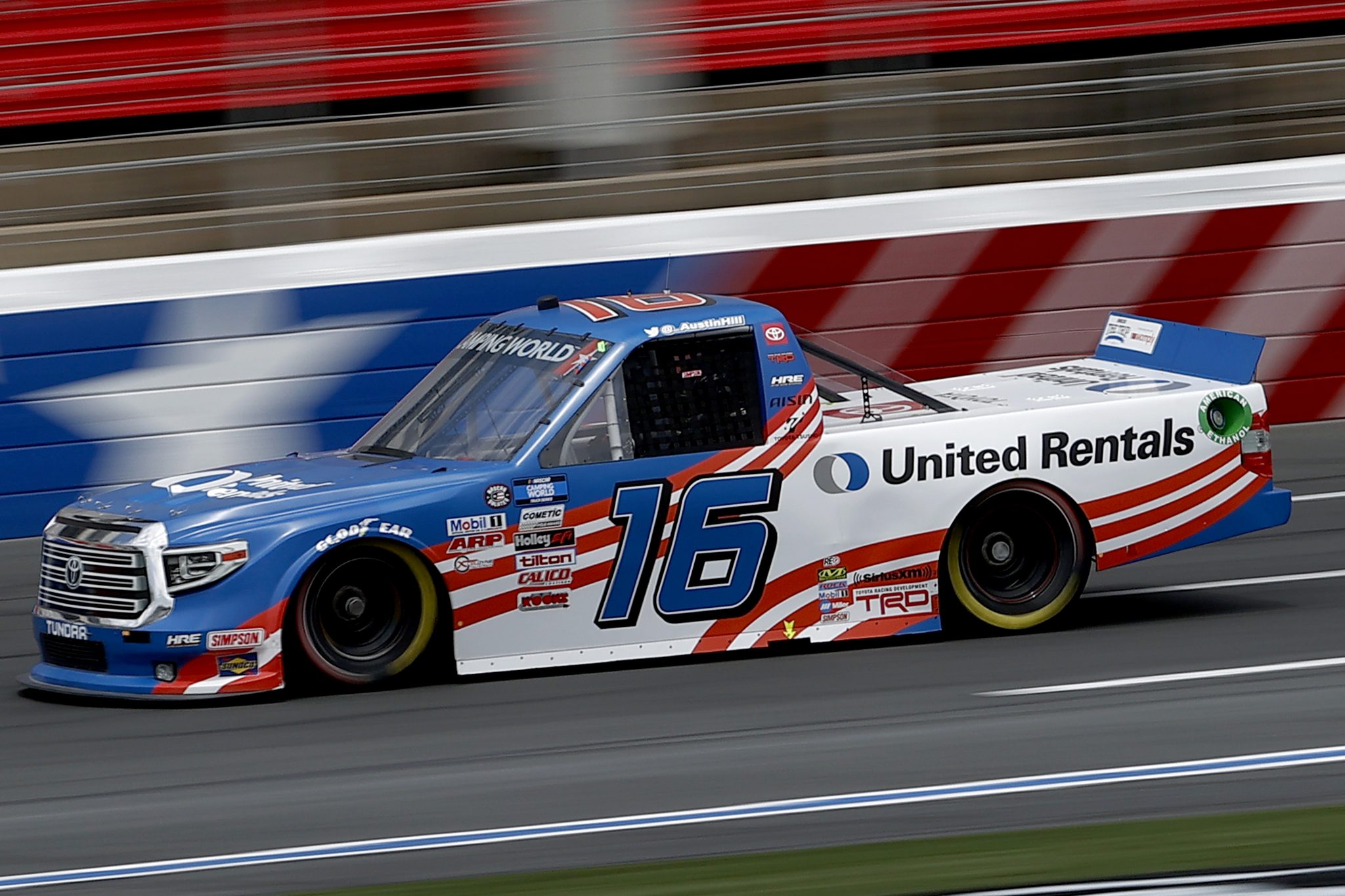 CONCORD, NORTH CAROLINA - MAY 28: Austin Hill, driver of the #16 United Rentals Toyota, drives during practice for the NASCAR Camping World Truck Series North Carolina Education Lottery 200 at Charlotte Motor Speedway on May 28, 2021 in Concord, North Carolina. (Photo by Maddie Meyer/Getty Images) | Getty Images