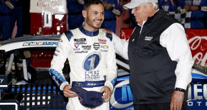 CONCORD, NORTH CAROLINA - MAY 30: NASCAR Hall of Famer and team owner Rick Hendrick congratulates Kyle Larson, driver of the #5 Metro Tech Chevrolet, celebrating Hendrick Motorsports' 269th Cup Series win, the most in NASCAR, in victory lane after Larson won the NASCAR Cup Series Coca-Cola 600 at Charlotte Motor Speedway on May 30, 2021 in Concord, North Carolina. (Photo by Maddie Meyer/Getty Images) | Getty Images
