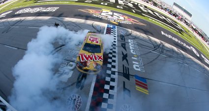 FORT WORTH, TEXAS - JUNE 12: Kyle Busch, driver of the #54 Twix Toyota, celebrates with a burnout after winning the NASCAR Xfinity Series Alsco Uniforms 250 at Texas Motor Speedway on June 12, 2021 in Fort Worth, Texas. (Photo by Sean Gardner/Getty Images) | Getty Images
