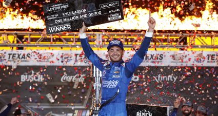 FORT WORTH, TEXAS - JUNE 13: Kyle Larson, driver of the #5 HendrickCars.com Chevrolet, celebrates in victory lane after winning the NASCAR All-Star Race at Texas Motor Speedway on June 13, 2021 in Fort Worth, Texas. (Photo by Chris Graythen/Getty Images) | Getty Images