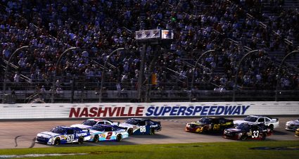LEBANON, TN - JULY 23: Carl Edwards, driver of the #60 Fastenal Ford, leads the field to the green on a restart, during the NASCAR Nationwide Series Federated Auto Parts 300 at Nashville Superspeedway on July 23, 2011 in Lebanon, Tennessee. (Photo by Jason Smith/Getty Images for NASCAR) | Getty Images