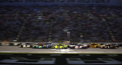 FORT WORTH, TEXAS - JUNE 13: Chase Elliott, driver of the #9 NAPA Auto Parts Chevrolet, William Byron, driver of the #24 Axalta Chevrolet, Ryan Blaney, driver of the #12 Menards/Wrangler Ford, and Denny Hamlin, driver of the #11 FedEx Office Toyota, race during the NASCAR All-Star Race at Texas Motor Speedway on June 13, 2021 in Fort Worth, Texas. (Photo by Jared C. Tilton/Getty Images) | Getty Images