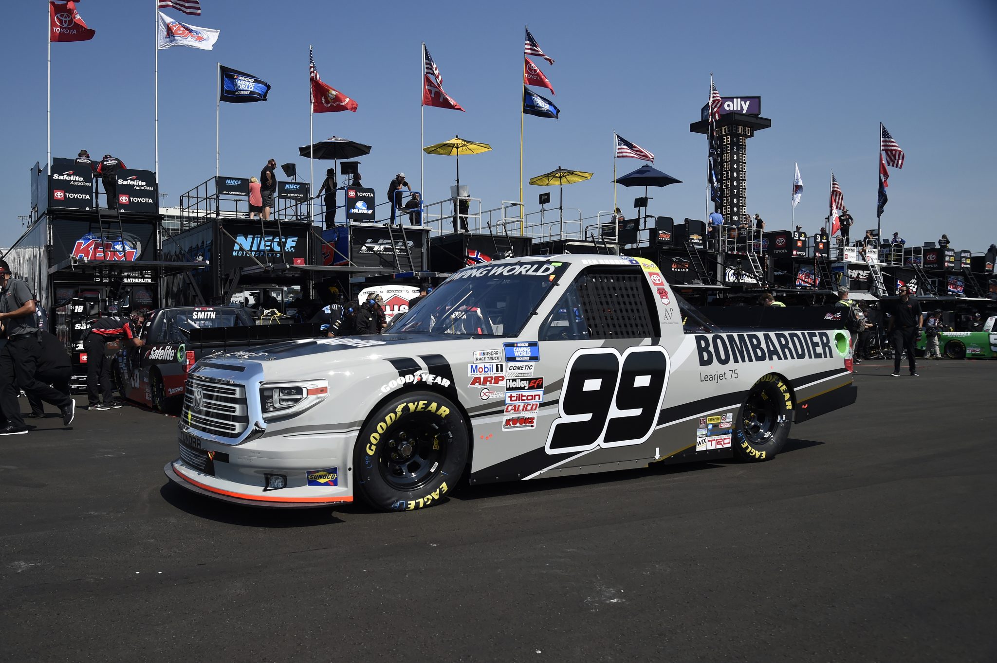 LEBANON, TENNESSEE - JUNE 18: Ben Rhodes, driver of the #99 Bombardier LearJet 75 Toyota, drives in the garage area during practice for the NASCAR Camping World Truck Series Rackley Roofing 200 at Nashville Superspeedway on June 18, 2021 in Lebanon, Tennessee. (Photo by Logan Riely/Getty Images) | Getty Images