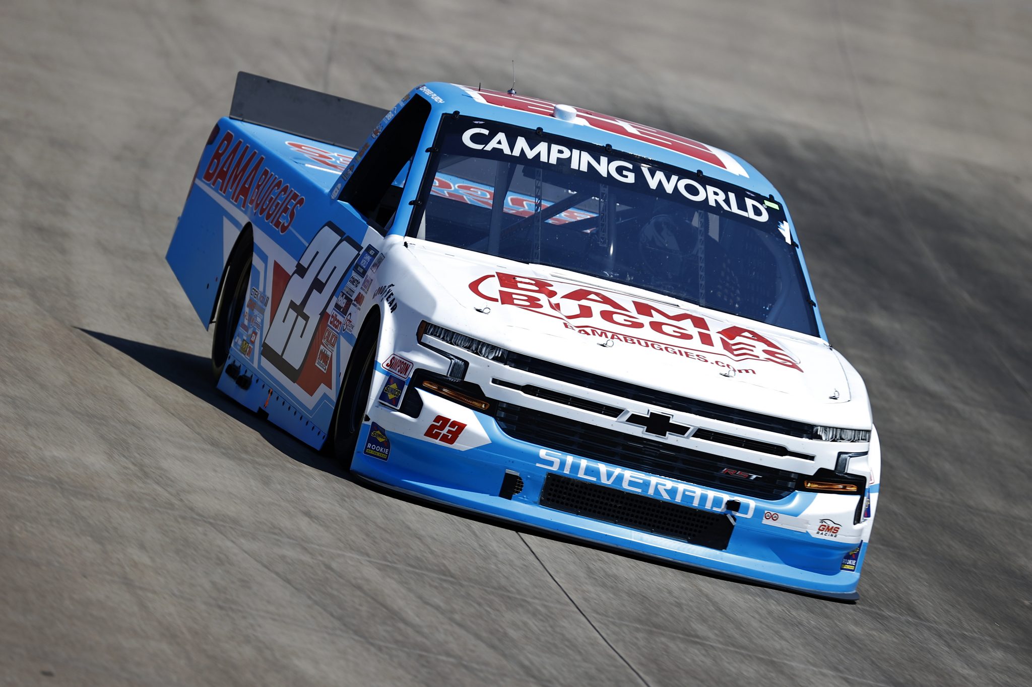 LEBANON, TENNESSEE - JUNE 18: Chase Purdy, driver of the #23 BamaBuggies.com Chevrolet, drives during practice for the NASCAR Camping World Truck Series Rackley Roofing 200 at Nashville Superspeedway on June 18, 2021 in Lebanon, Tennessee. (Photo by Jared C. Tilton/Getty Images) | Getty Images