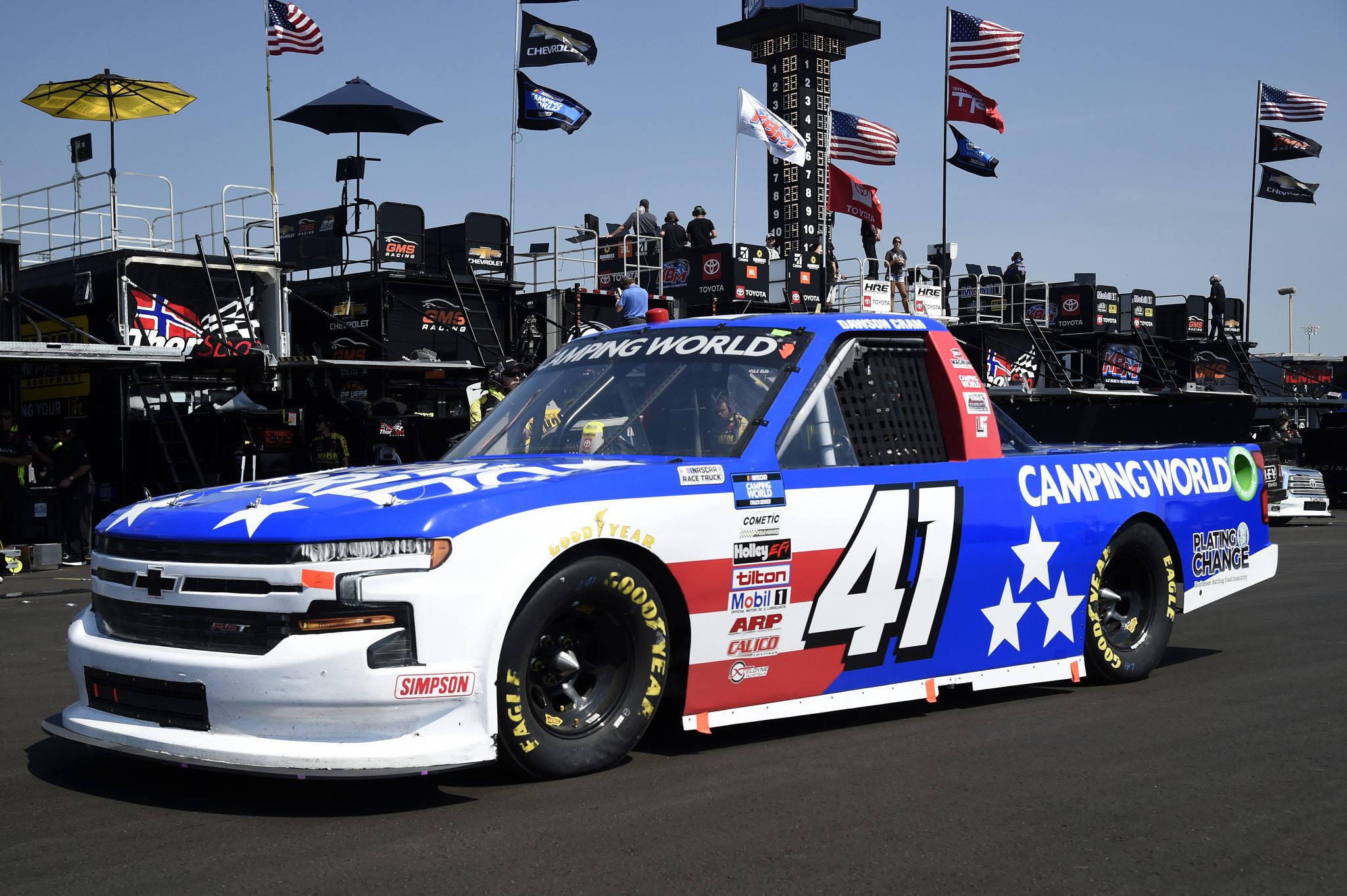 LEBANON, TENNESSEE - JUNE 18: Dawson Cram, driver of the #41 Camping World Chevrolet, drives in the garage area during practice for the NASCAR Camping World Truck Series Rackley Roofing 200 at Nashville Superspeedway on June 18, 2021 in Lebanon, Tennessee. (Photo by Logan Riely/Getty Images) | Getty Images