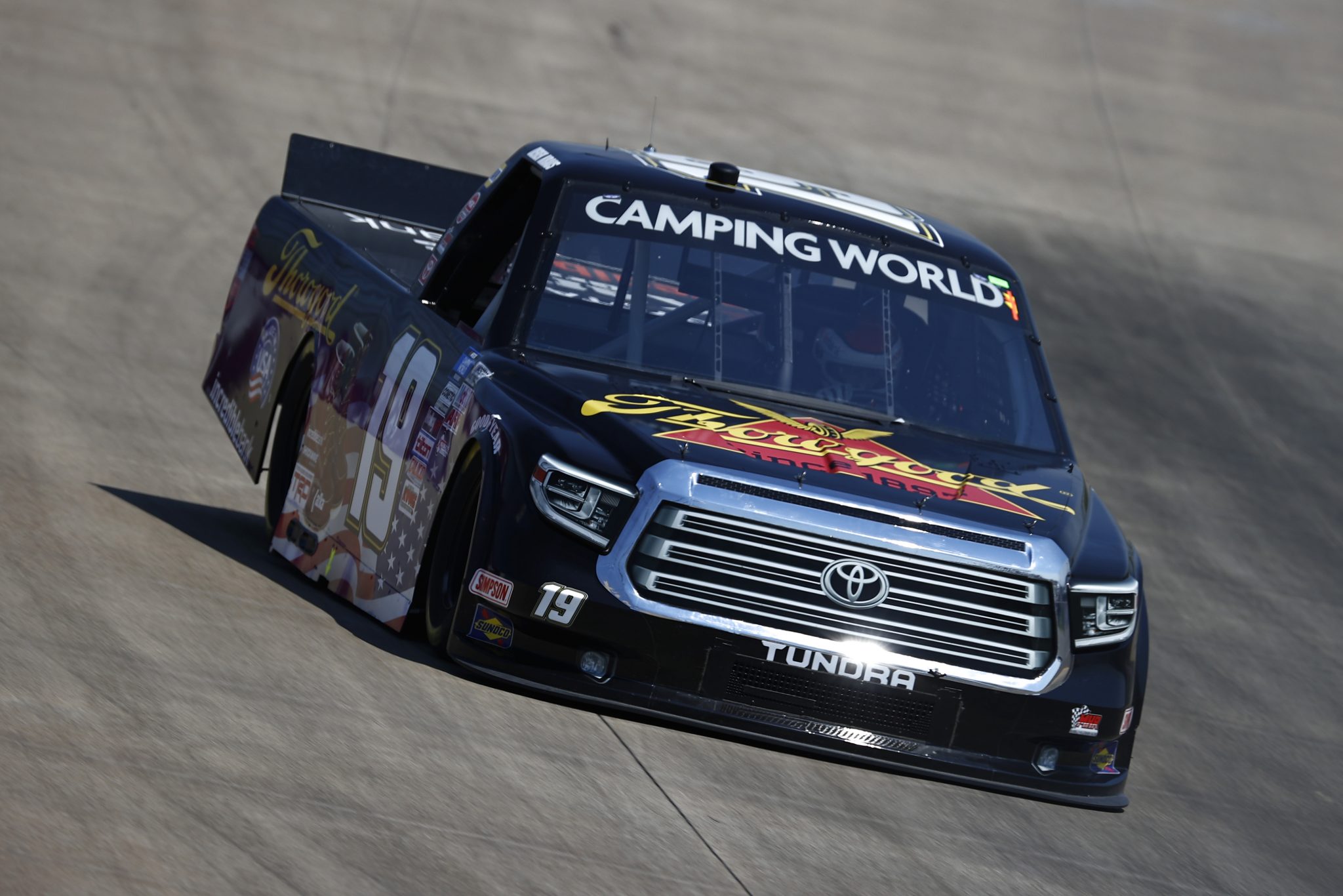 LEBANON, TENNESSEE - JUNE 18: Derek Kraus, driver of the #19 Thorogood Toyota, drives during practice for the NASCAR Camping World Truck Series Rackley Roofing 200 at Nashville Superspeedway on June 18, 2021 in Lebanon, Tennessee. (Photo by Jared C. Tilton/Getty Images) | Getty Images