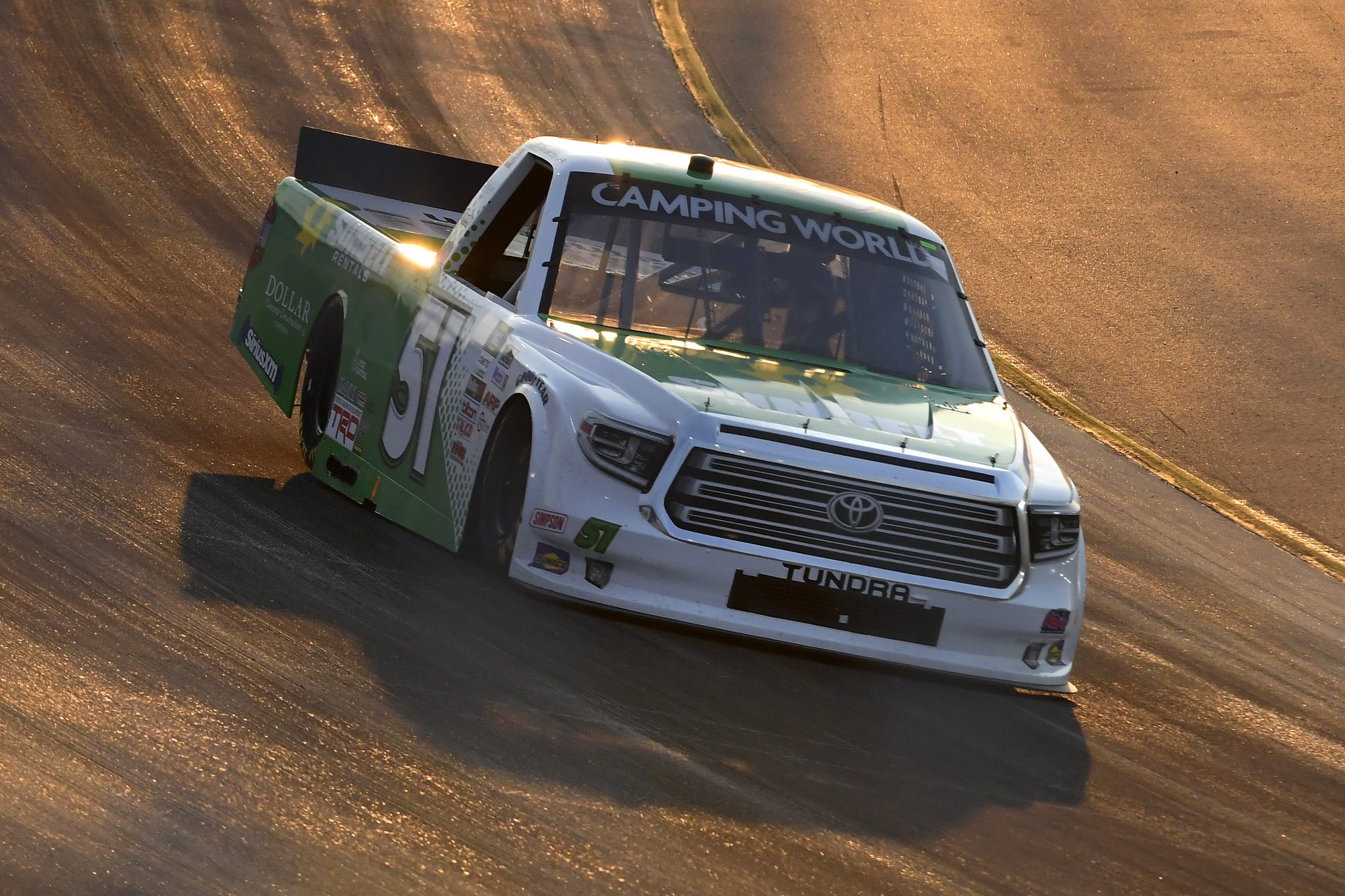 LEBANON, TENNESSEE - JUNE 18: Drew Dollar, driver of the #51 Sunbelt Rentals Toyota, drives during the NASCAR Camping World Truck Series Rackley Roofing 200 at Nashville Superspeedway on June 18, 2021 in Lebanon, Tennessee. (Photo by Logan Riely/Getty Images) | Getty Images
