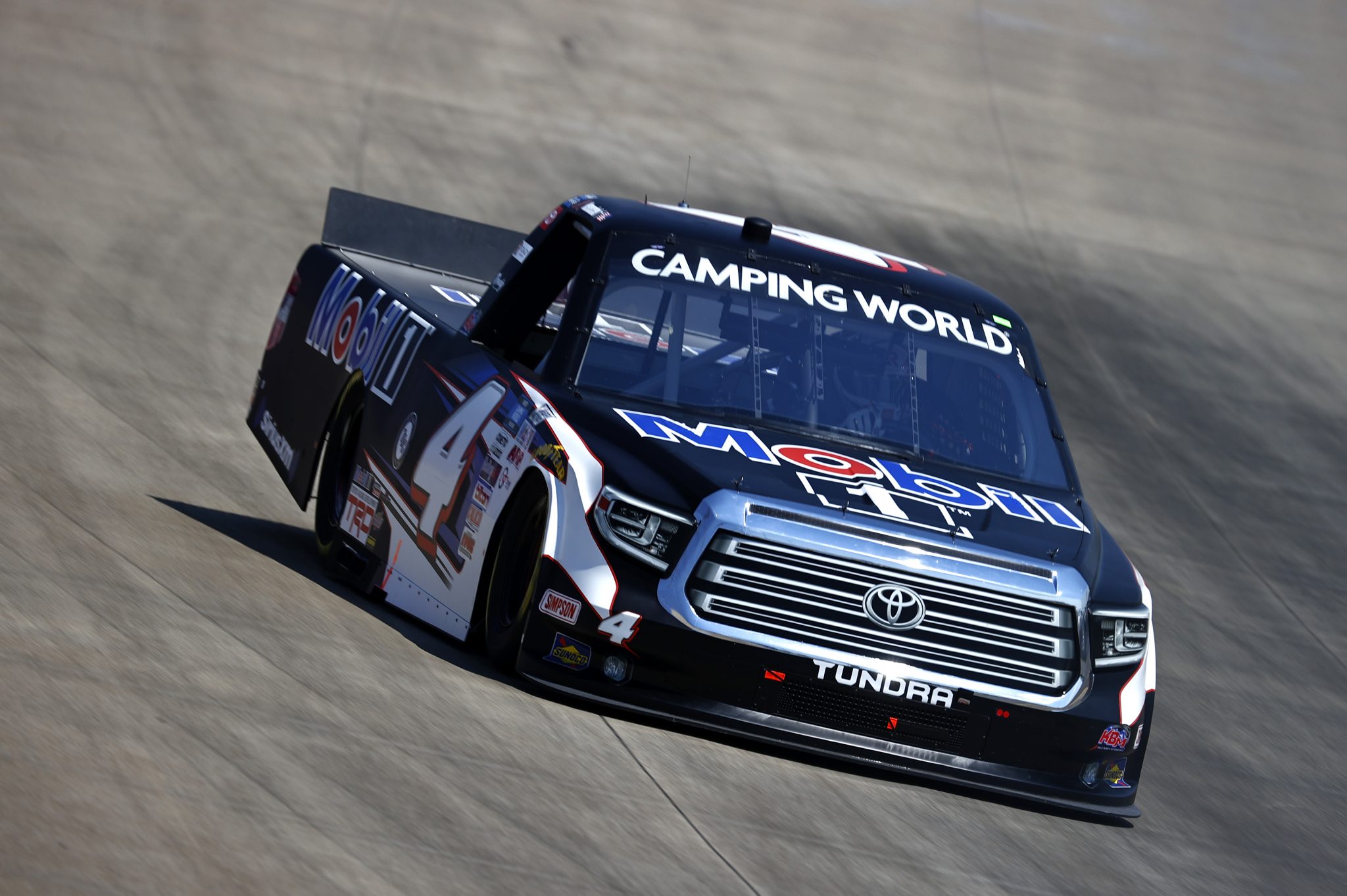 LEBANON, TENNESSEE - JUNE 18: John Hunter Nemechek, driver of the #4 Mobil 1 Toyota, drives during practice for the NASCAR Camping World Truck Series Rackley Roofing 200 at Nashville Superspeedway on June 18, 2021 in Lebanon, Tennessee. (Photo by Jared C. Tilton/Getty Images) | Getty Images