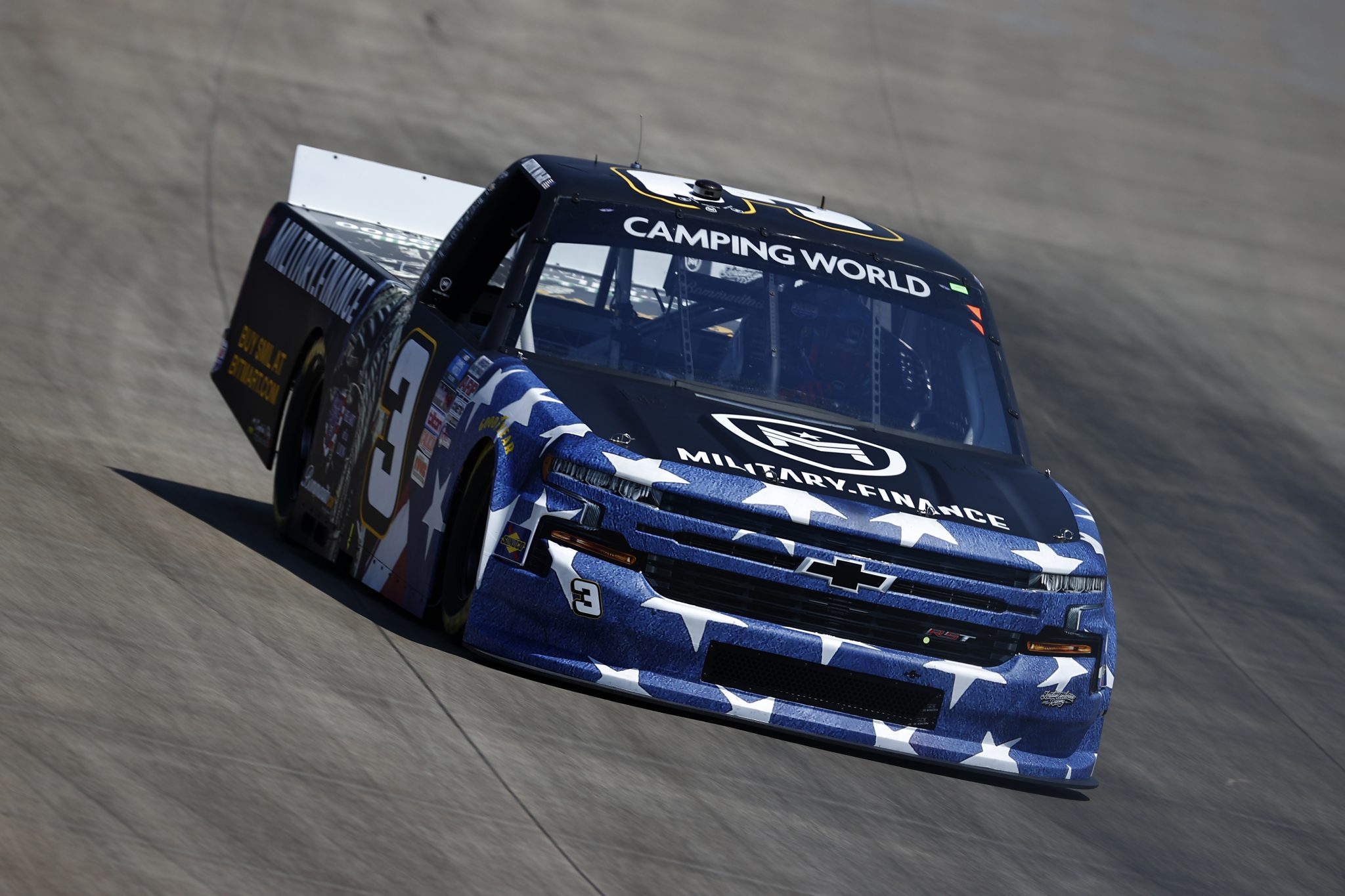 LEBANON, TENNESSEE - JUNE 18: Keith Mcgee, driver of the #3 Military Finance Chevrolet, drives during practice for the NASCAR Camping World Truck Series Rackley Roofing 200 at Nashville Superspeedway on June 18, 2021 in Lebanon, Tennessee. (Photo by Jared C. Tilton/Getty Images) | Getty Images