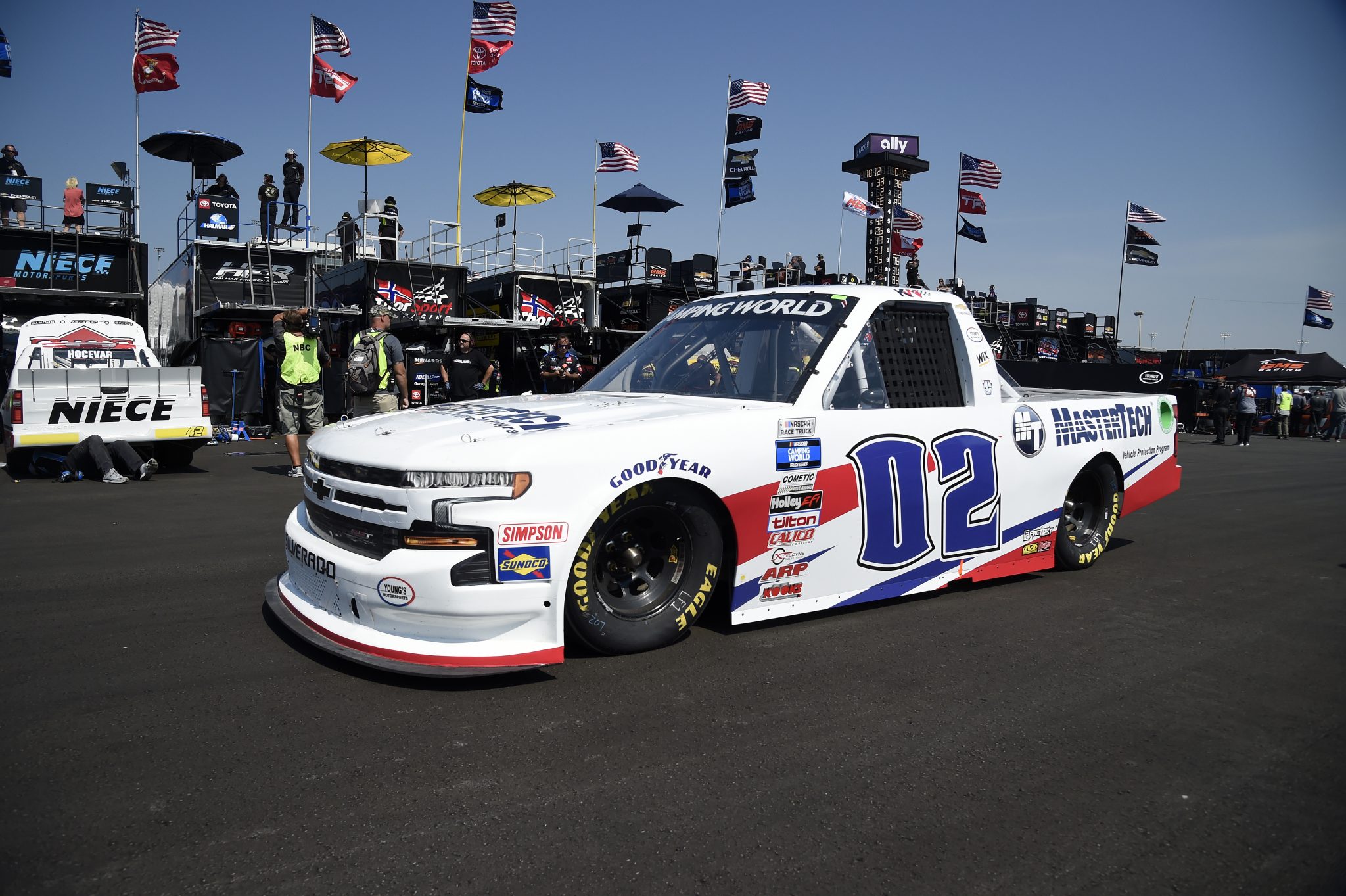 LEBANON, TENNESSEE - JUNE 18: Kris Wright, driver of the #02 MasterTech Chevrolet, drives in the garage area during practice for the NASCAR Camping World Truck Series Rackley Roofing 200 at Nashville Superspeedway on June 18, 2021 in Lebanon, Tennessee. (Photo by Logan Riely/Getty Images) | Getty Images