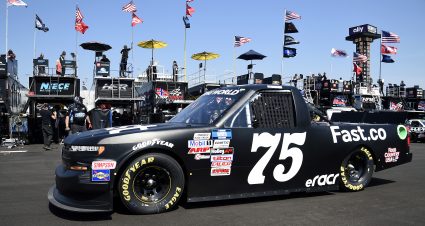 LEBANON, TENNESSEE - JUNE 18: Parker Kligerman, driver of the #75 Fast Checkout Chevrolet, drives in the garage area during practice for the NASCAR Camping World Truck Series Rackley Roofing 200 at Nashville Superspeedway on June 18, 2021 in Lebanon, Tennessee. (Photo by Logan Riely/Getty Images) | Getty Images
