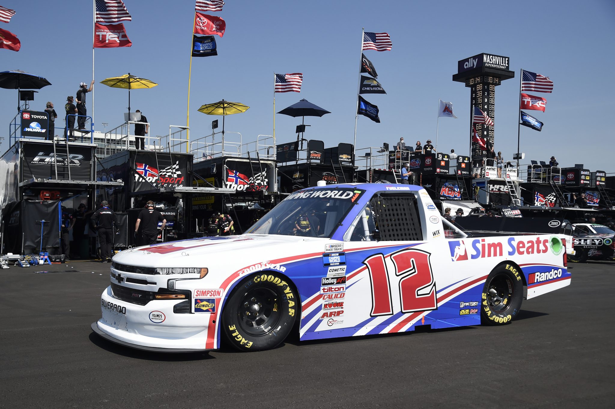 LEBANON, TENNESSEE - JUNE 18: Tate Fogleman, driver of the #12 Sim Seats Chevrolet,during practice for the NASCAR Camping World Truck Series Rackley Roofing 200 at Nashville Superspeedway on June 18, 2021 in Lebanon, Tennessee. (Photo by Logan Riely/Getty Images) | Getty Images