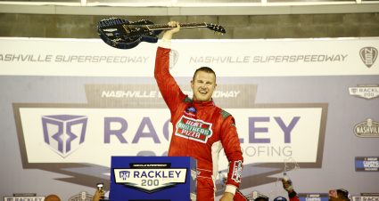 LEBANON, TENNESSEE - JUNE 18: Ryan Preece, driver of the #17 Hunt Brothers Pizza Ford, celebrates in victory lane after winning the NASCAR Camping World Truck Series Rackley Roofing 200 at Nashville Superspeedway on June 18, 2021 in Lebanon, Tennessee. (Photo by Jared C. Tilton/Getty Images) | Getty Images