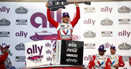 LEBANON, TENNESSEE - JUNE 20: Kyle Larson, driver of the #5 Valvoline Chevrolet,celebrates in victory lane after winning the NASCAR Cup Series Ally 400 at Nashville Superspeedway on June 20, 2021 in Lebanon, Tennessee. (Photo by Jared C. Tilton/Getty Images) | Getty Images