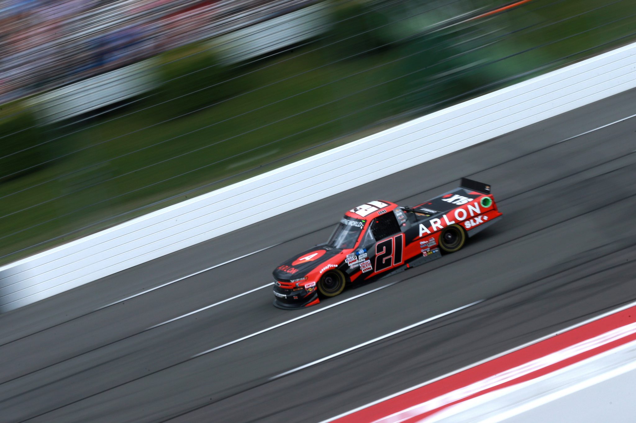 LONG POND, PENNSYLVANIA - JUNE 26: Zane Smith, driver of the #21 ARLON SLX+ Chevrolet, drives during the NASCAR Camping World Truck Series CRC Brakleen 150 at Pocono Raceway on June 26, 2021 in Long Pond, Pennsylvania. (Photo by Sean Gardner/Getty Images) | Getty Images