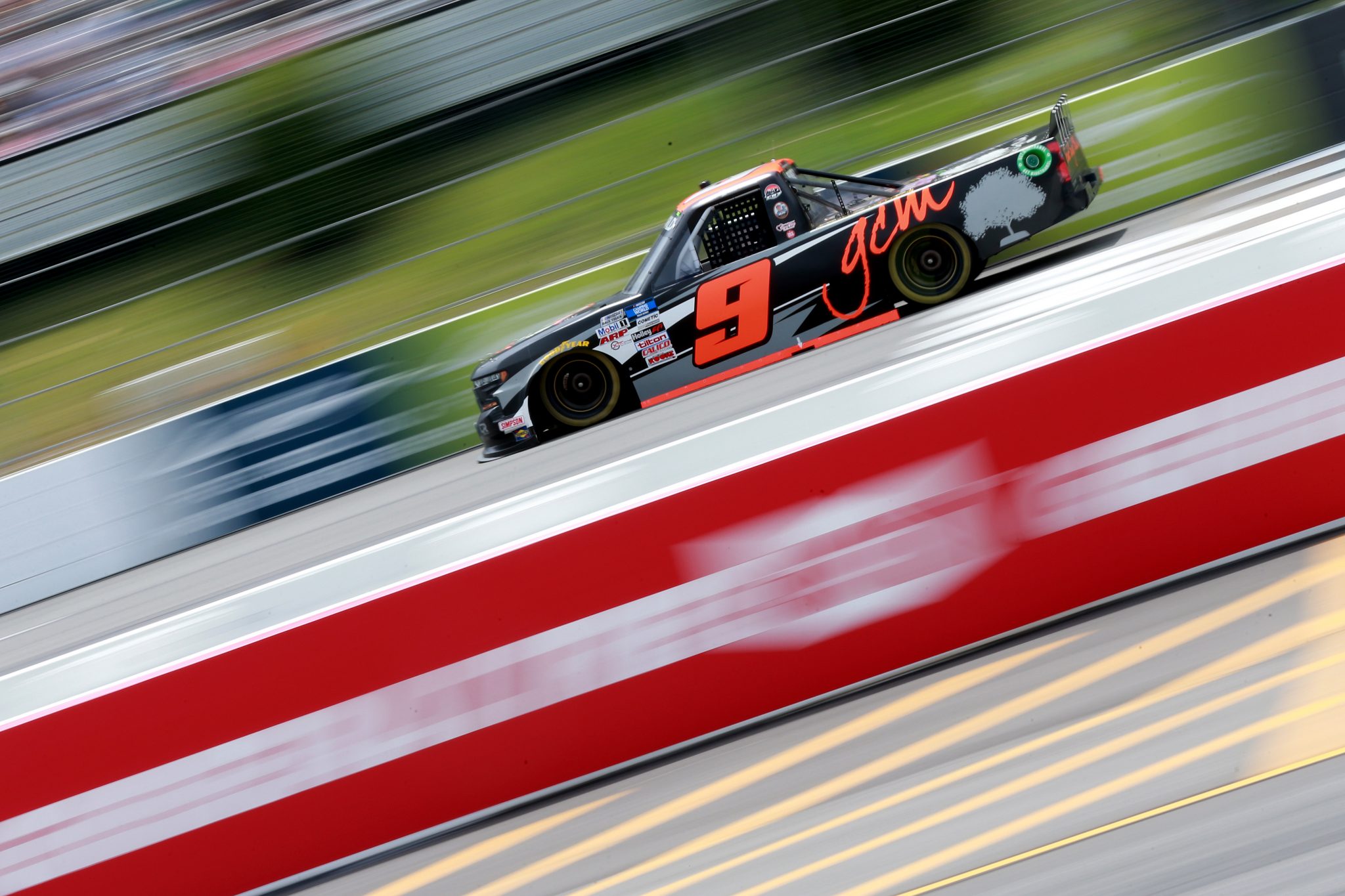 LONG POND, PENNSYLVANIA - JUNE 26: Grant Enfinger, driver of the #9 Grant County Mulch Chevrolet, drives during the NASCAR Camping World Truck Series CRC Brakleen 150 at Pocono Raceway on June 26, 2021 in Long Pond, Pennsylvania. (Photo by Sean Gardner/Getty Images) | Getty Images