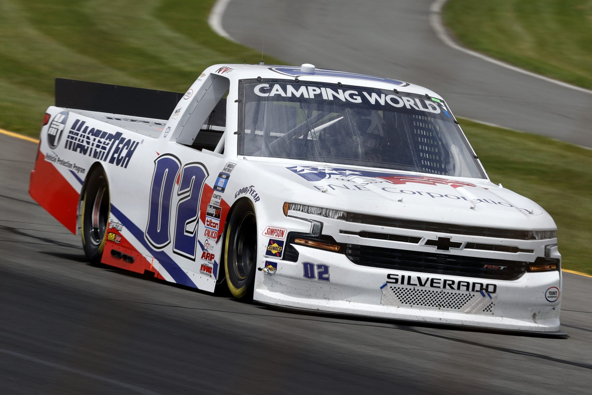 LONG POND, PENNSYLVANIA - JUNE 26: Kris Wright, driver of the #02 MasterTech Chevrolet, drives during the NASCAR Camping World Truck Series CRC Brakleen 150 at Pocono Raceway on June 26, 2021 in Long Pond, Pennsylvania. (Photo by Tim Nwachukwu/Getty Images) | Getty Images