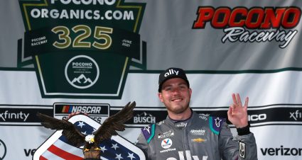 LONG POND, PENNSYLVANIA - JUNE 26: Alex Bowman, driver of the #48 Ally Chevrolet, celebrates in victory lane after winning the NASCAR Cup Series Pocono Organics CBD 325 at Pocono Raceway on June 26, 2021 in Long Pond, Pennsylvania. (Photo by Sean Gardner/Getty Images) | Getty Images