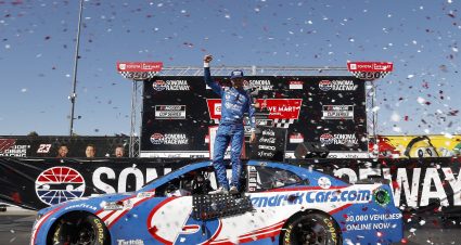 SONOMA, CALIFORNIA - JUNE 06: Kyle Larson, driver of the #5 HendrickCars.com Chevrolet, celebrates in victory lane after winning the NASCAR Cup Series Toyota/Save Mart 350 at Sonoma Raceway on June 06, 2021 in Sonoma, California. (Photo by Maddie Meyer/Getty Images) | Getty Images