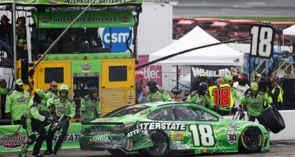 LOUDON, NEW HAMPSHIRE - JULY 18:  The pit crew work to repair  the #18 Interstate Batteries Toyota, driven by Kyle Busch during the NASCAR Cup Series  Foxwoods Resort Casino 301 at New Hampshire Motor Speedway on July 18, 2021 in Loudon, New Hampshire. (Photo by Jared C. Tilton/Getty Images) | Getty Images
