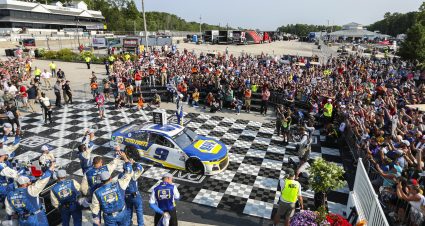 ELKHART LAKE, WISCONSIN - JULY 04: Chase Elliott, driver of the #9 NAPA Auto Parts Chevrolet, celebrates in victory lane after winning the NASCAR Cup Series Jockey Made in America 250 Presented by Kwik Trip at Road America on July 04, 2021 in Elkhart Lake, Wisconsin. (Photo by James Gilbert/Getty Images) | Getty Images