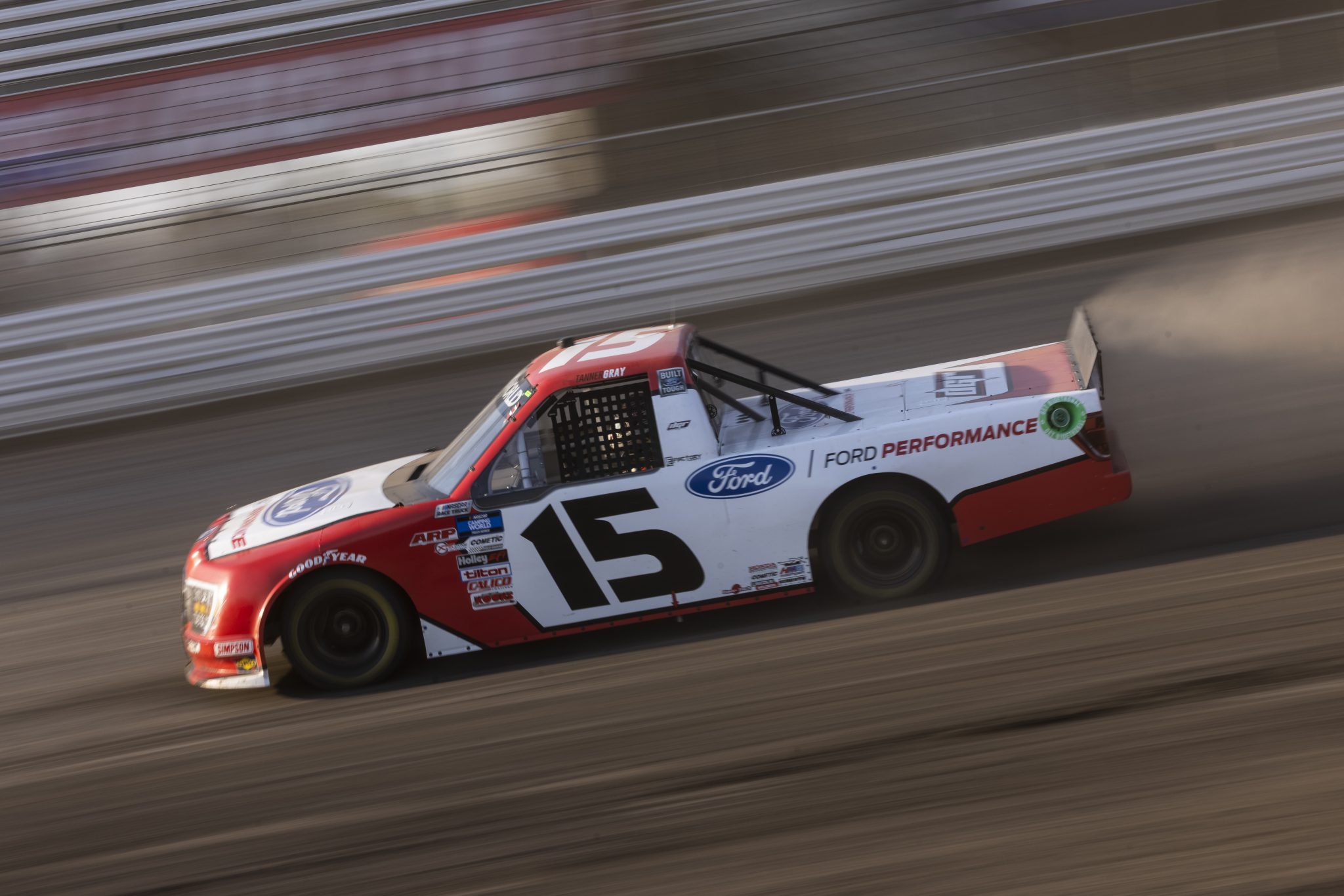 KNOXVILLE, IOWA - JULY 08: Tanner Gray, driver of the #15 Ford Performance Ford, drives during practice for the NASCAR Camping World Truck Series Corn Belt 150 presented by Premier Chevy Dealers at Knoxville Raceway on July 08, 2021 in Knoxville, Iowa. (Photo by James Gilbert/Getty Images) | Getty Images
