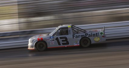 KNOXVILLE, IOWA - JULY 08: Johnny Sauter, driver of the #13 FarmPaint.com Toyota, drives during practice for the NASCAR Camping World Truck Series Corn Belt 150 presented by Premier Chevy Dealers at Knoxville Raceway on July 08, 2021 in Knoxville, Iowa. (Photo by James Gilbert/Getty Images) | Getty Images