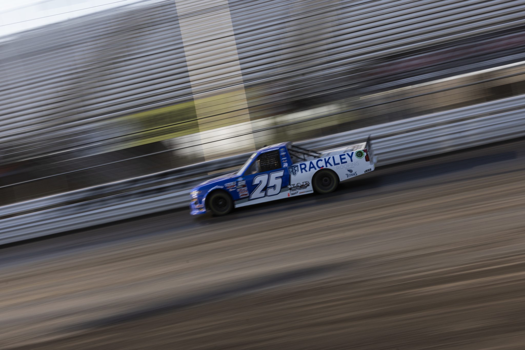 KNOXVILLE, IOWA - JULY 08: Josh Berry, driver of the #25 Rackley Roofing Chevrolet, drives during practice for the NASCAR Camping World Truck Series Corn Belt 150 presented by Premier Chevy Dealers at Knoxville Raceway on July 08, 2021 in Knoxville, Iowa. (Photo by James Gilbert/Getty Images) | Getty Images