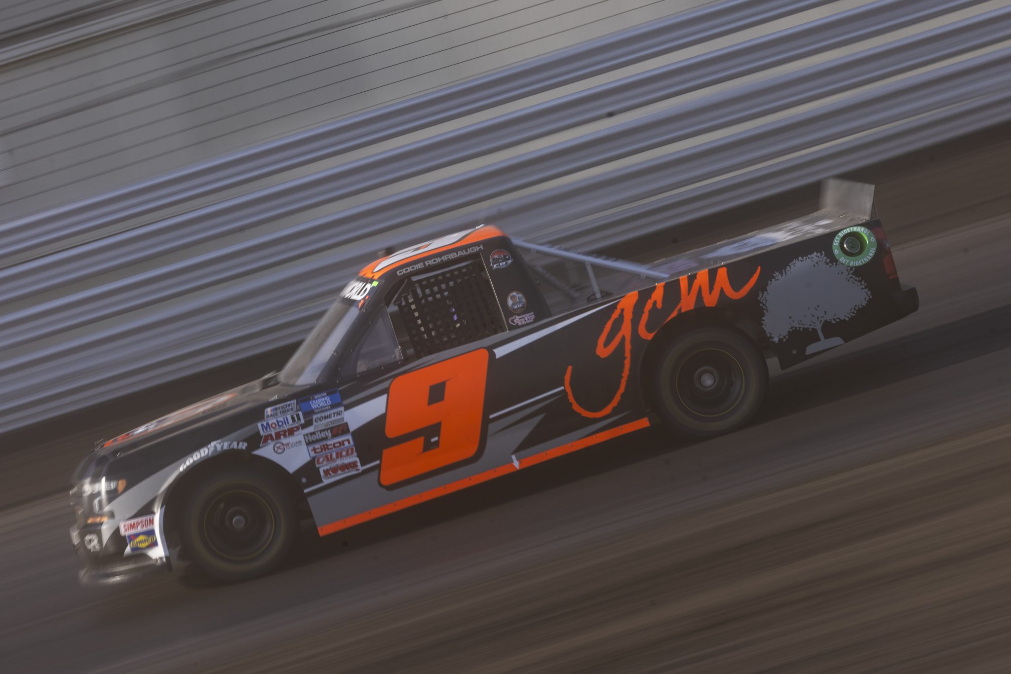 KNOXVILLE, IOWA - JULY 08: Codie Rohrbaugh, driver of the #9 Grant County Mulch Chevrolet, drives during practice for the NASCAR Camping World Truck Series Corn Belt 150 presented by Premier Chevy Dealers at Knoxville Raceway on July 08, 2021 in Knoxville, Iowa. (Photo by James Gilbert/Getty Images) | Getty Images