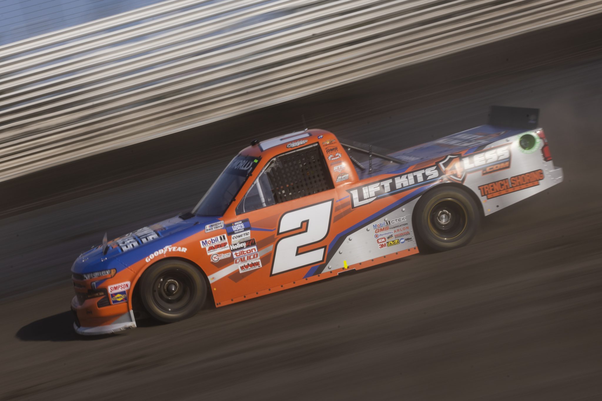 KNOXVILLE, IOWA - JULY 08: Sheldon Creed, driver of the #2 Liftkits4less.com Chevrolet, drives during practice for the NASCAR Camping World Truck Series Corn Belt 150 presented by Premier Chevy Dealers at Knoxville Raceway on July 08, 2021 in Knoxville, Iowa. (Photo by James Gilbert/Getty Images) | Getty Images