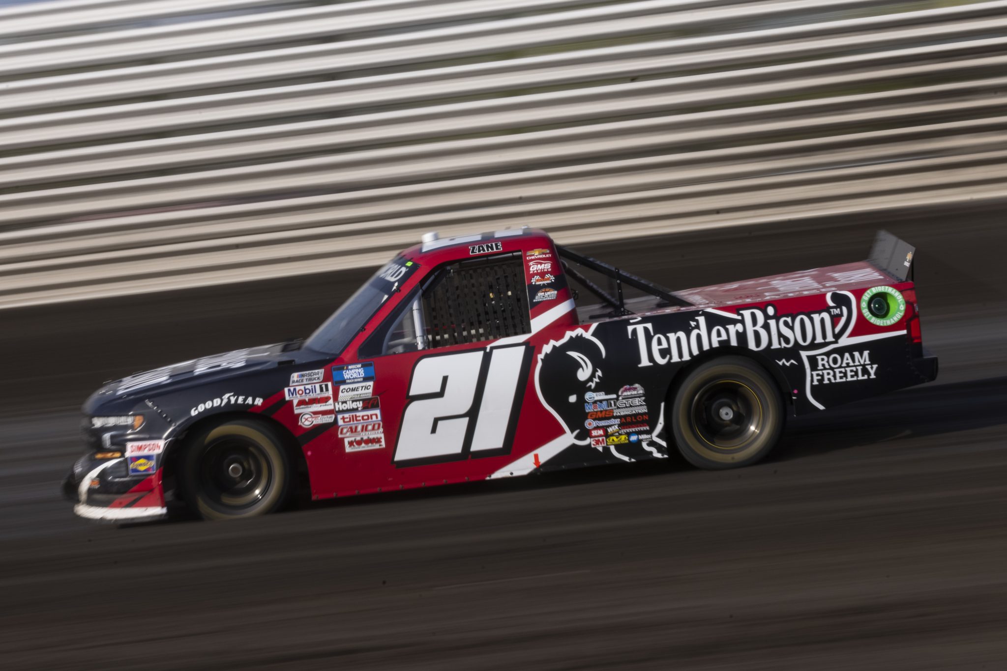 KNOXVILLE, IOWA - JULY 08: Zane Smith, driver of the #21 Tender Bison Chevrolet, drives during practice for the NASCAR Camping World Truck Series Corn Belt 150 presented by Premier Chevy Dealers at Knoxville Raceway on July 08, 2021 in Knoxville, Iowa. (Photo by James Gilbert/Getty Images) | Getty Images