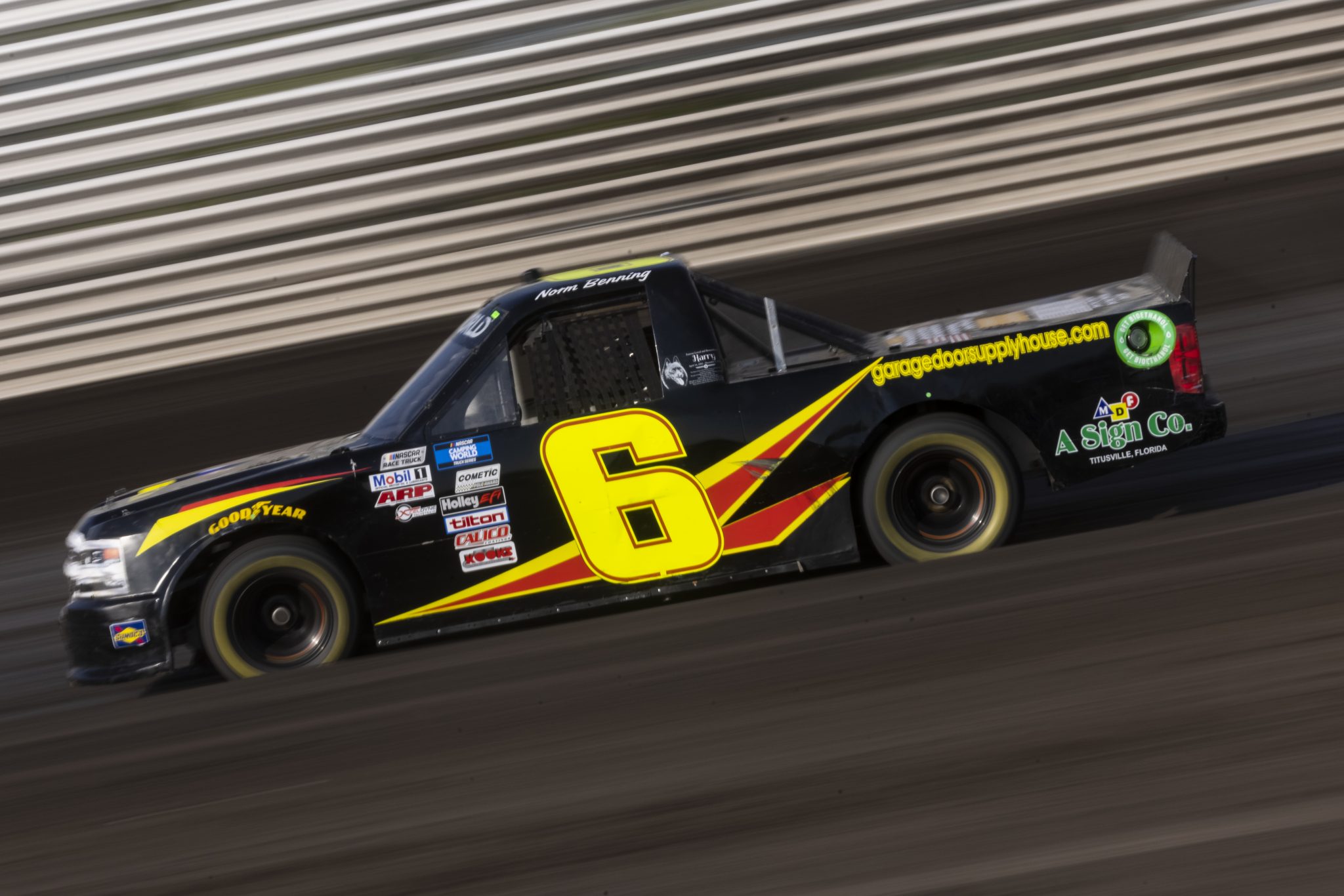 KNOXVILLE, IOWA - JULY 08: Norm Benning, driver of the #6 MDS A Sign Co Chevrolet, drives during practice for the NASCAR Camping World Truck Series Corn Belt 150 presented by Premier Chevy Dealers at Knoxville Raceway on July 08, 2021 in Knoxville, Iowa. (Photo by James Gilbert/Getty Images) | Getty Images