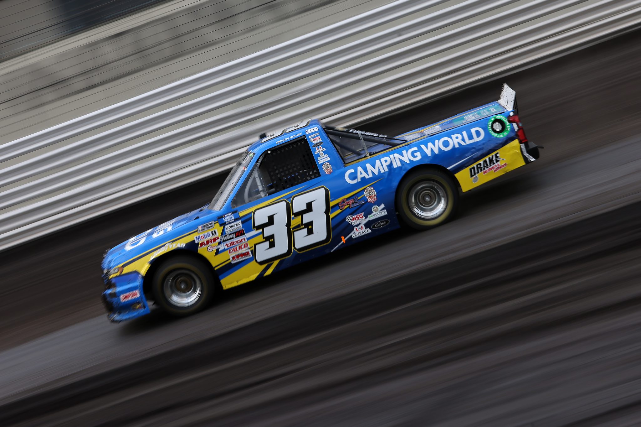 KNOXVILLE, IOWA - JULY 09: Devon Rouse, driver of the #33 Camping World Chevrolet, drives during qualifying for the NASCAR Camping World Truck Series Corn Belt 150 presented by Premier Chevy Dealers at Knoxville Raceway on July 09, 2021 in Knoxville, Iowa. (Photo by James Gilbert/Getty Images) | Getty Images