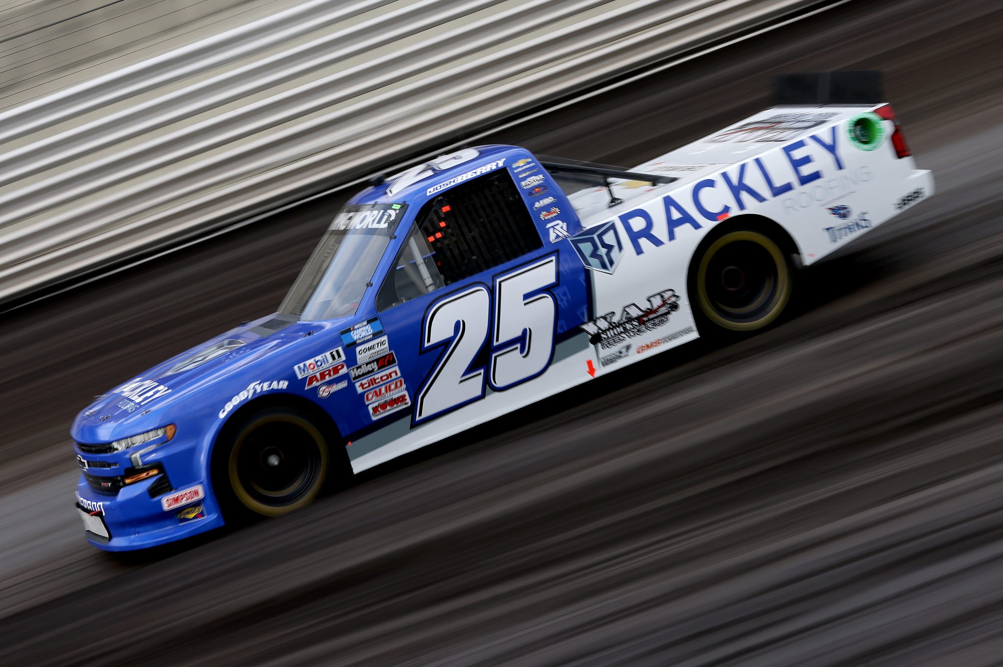KNOXVILLE, IOWA - JULY 09: Josh Berry, driver of the #25 Rackley Roofing Chevrolet, drives during qualifying for the NASCAR Camping World Truck Series Corn Belt 150 presented by Premier Chevy Dealers at Knoxville Raceway on July 09, 2021 in Knoxville, Iowa. (Photo by James Gilbert/Getty Images) | Getty Images