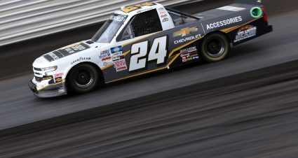 KNOXVILLE, IOWA - JULY 09: Jack Wood, driver of the #24 Chevy Accessories Chevrolet, drives during qualifying for the NASCAR Camping World Truck Series Corn Belt 150 presented by Premier Chevy Dealers at Knoxville Raceway on July 09, 2021 in Knoxville, Iowa. (Photo by James Gilbert/Getty Images) | Getty Images