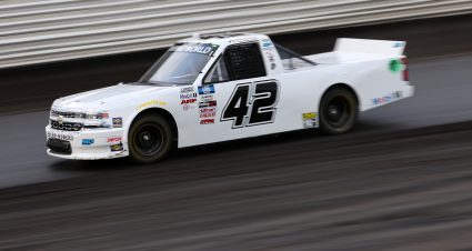 KNOXVILLE, IOWA - JULY 09: Carson Hocevar, driver of the #42 Premier Security Chevrolet, drives during qualifying for the NASCAR Camping World Truck Series Corn Belt 150 presented by Premier Chevy Dealers at Knoxville Raceway on July 09, 2021 in Knoxville, Iowa. (Photo by James Gilbert/Getty Images) | Getty Images