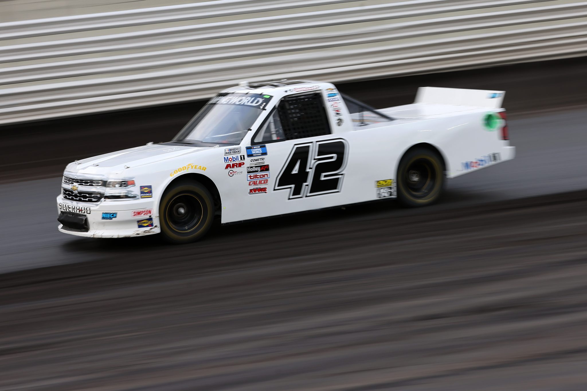 KNOXVILLE, IOWA - JULY 09: Carson Hocevar, driver of the #42 Premier Security Chevrolet, drives during qualifying for the NASCAR Camping World Truck Series Corn Belt 150 presented by Premier Chevy Dealers at Knoxville Raceway on July 09, 2021 in Knoxville, Iowa. (Photo by James Gilbert/Getty Images) | Getty Images
