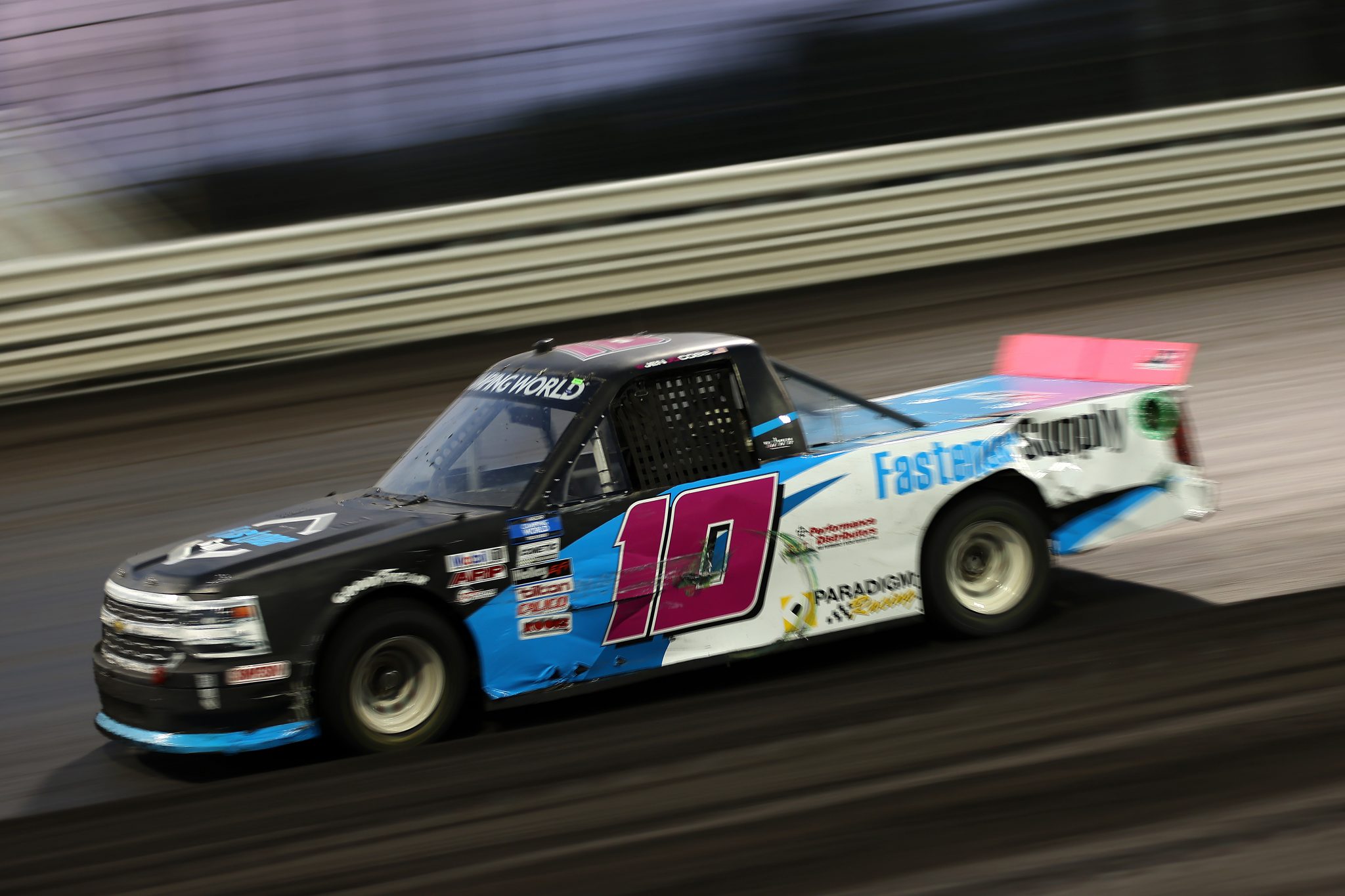 KNOXVILLE, IOWA - JULY 09: Jennifer Jo Cobb, driver of the #10 Fastener Supply Company Chevrolet, drives during the NASCAR Camping World Truck Series Corn Belt 150 presented by Premier Chevy Dealers at Knoxville Raceway on July 09, 2021 in Knoxville, Iowa. (Photo by James Gilbert/Getty Images) | Getty Images