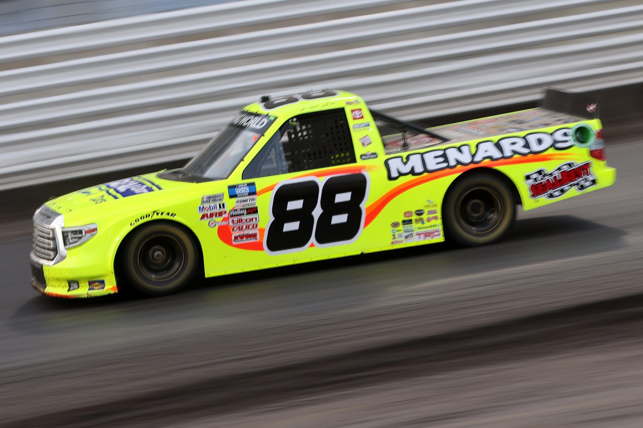 KNOXVILLE, IOWA - JULY 09: Matt Crafton, driver of the #88 Ideal Door/Menards Toyota, drives during the NASCAR Camping World Truck Series Corn Belt 150 presented by Premier Chevy Dealers at Knoxville Raceway on July 09, 2021 in Knoxville, Iowa. (Photo by James Gilbert/Getty Images) | Getty Images