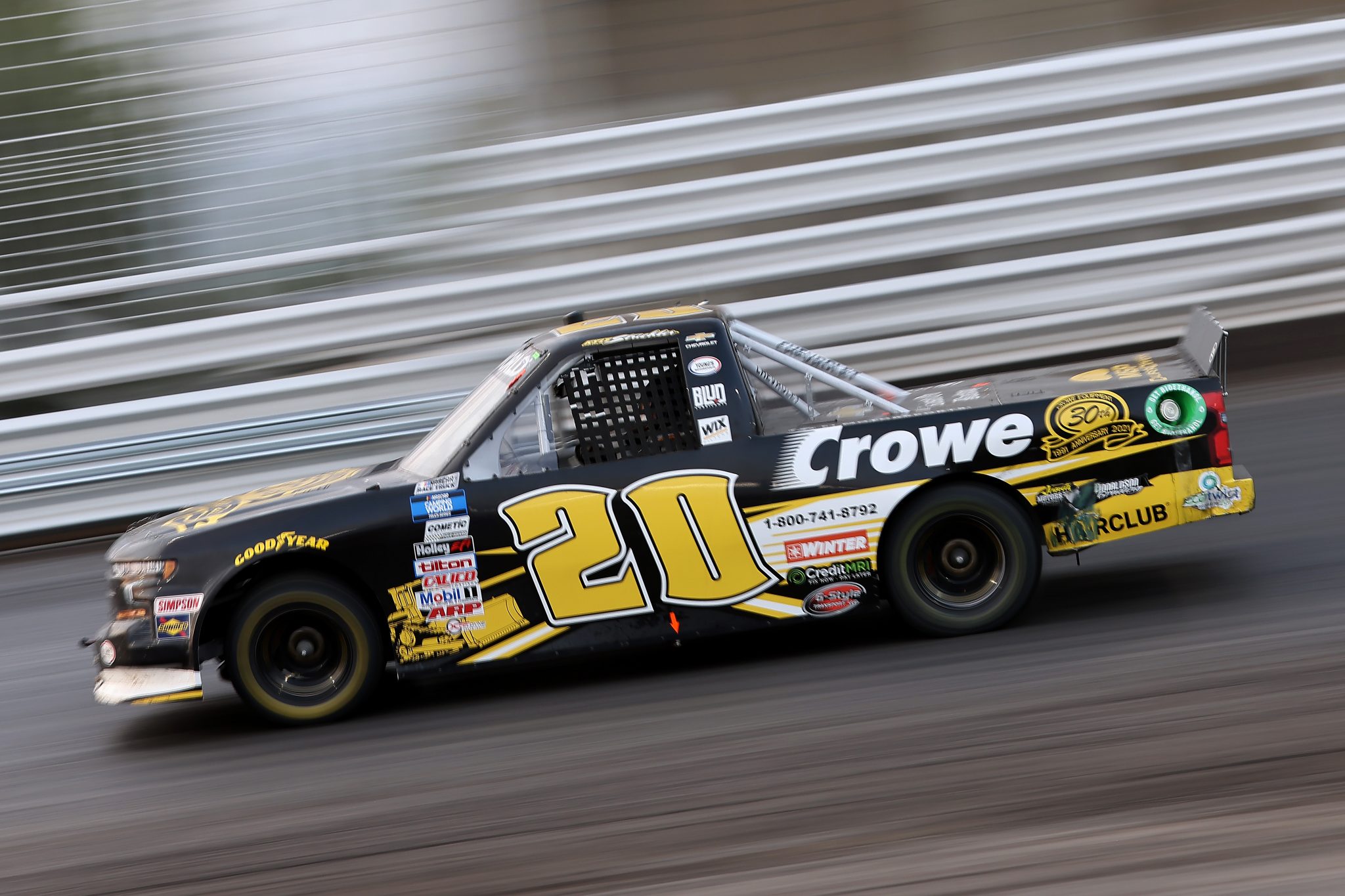 KNOXVILLE, IOWA - JULY 09: Kyle Strickler, driver of the #20 Crowe Equipment Chevrolet, drives during the NASCAR Camping World Truck Series Corn Belt 150 presented by Premier Chevy Dealers at Knoxville Raceway on July 09, 2021 in Knoxville, Iowa. (Photo by James Gilbert/Getty Images) | Getty Images